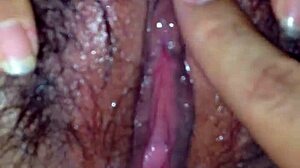 Wife's saliva drips down her clitoris