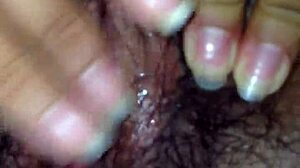 Wife's saliva drips down her clitoris