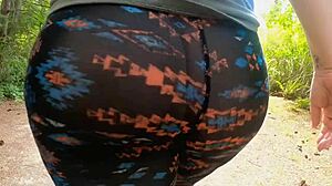 Busty milf flashing BBW beauty in leggings