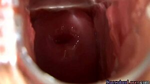 Close-up of nipple piercings and speculum fucking in medical masturbation video