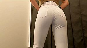 Sexy teen in tight jeans and boots shows off her perfect body