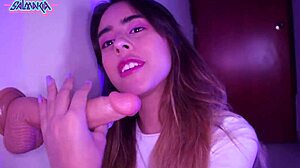 Amateur Latina teen jerks off and enjoys deepthroating big toy