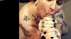 Ash VonBlack, tattooed babe, sucks a big cock and Undisclosed contents