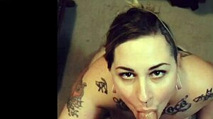 Tattooed babe Ash VonBlack gives a sensual blowjob to a big cock