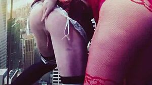 woman in red stockings with big ass in homemade scene