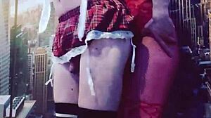 woman in red stockings with big ass in homemade scene