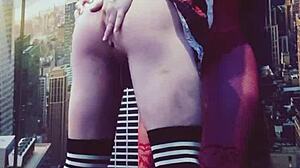 woman in red stockings with big ass in homemade scene