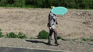 Blonde Pornstar Flashes Pussy During Solo Walk