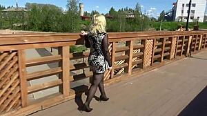 Blonde Pornstar Flashes Pussy During Solo Walk