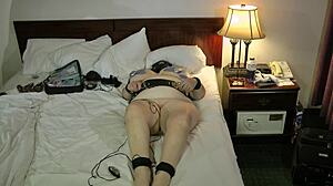 Electro BDSM scene instead of classic bondage play with boobs of amateur grandmother