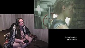 Naked BBW Plays Resident Evil 3 with Pierced Big Tits
