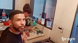 MYLLENA RIOS IGNITES INTENSE LESBIAN FUCKING IN THE KITCHEN WITH EBONY BRUNETTE PORNSTAR