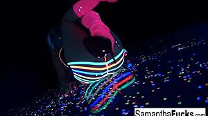 samantha saint masturbates in black light.