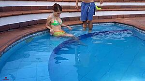 I take advantage of alone time with my horny stepsister in the pool to fuck her hard with my huge cock