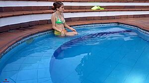 I take advantage of alone time with my horny stepsister in the pool to fuck her hard with my huge cock