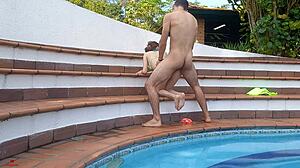 I take advantage of alone time with my horny stepsister in the pool to fuck her hard with my huge cock