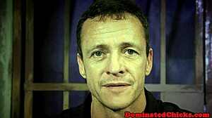 Bound sub endures rough threesome with maledom, facial, and doggystyle.