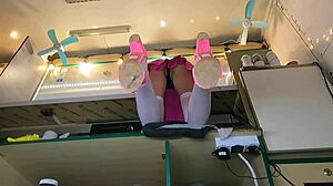 I love the way this sexy virgin spreads her legs while serving customers