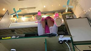 I love the way this sexy virgin spreads her legs while serving customers