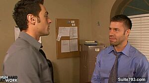 Excited office gays banging hard at work
