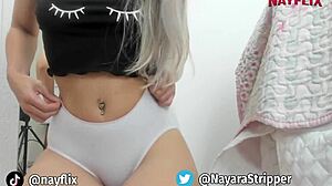 Blonde guides jerk off on ass