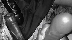 i stuffed my huge pussy with big dildos in this lesbian scene