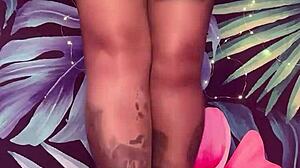 tease in pantyhose and latex dress with nylon leggings