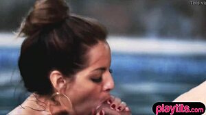 This pornstar with big tits and tattoo has an outdoor quickie including blowjob and doggystyle.