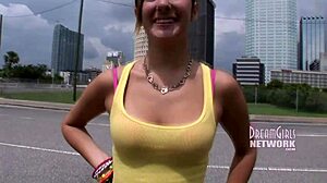 Young coed shows tits ass & pussy around town