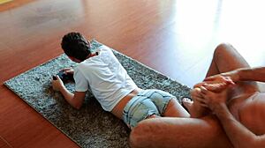 Gamer Girl's Passionate Footjob During Game