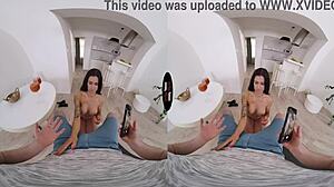 Virtual Taboo Unleashes Deep Emotions as Brunette Delivers Passionate Blowjob and Handjob Using Pillow Accessory.