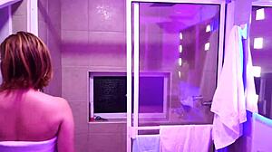 this latina plays with soap and makes bubbles before shower