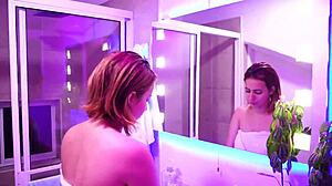 this latina plays with soap and makes bubbles before shower