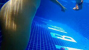 three panties stuffed in pussy, fucking black dildo in public pool