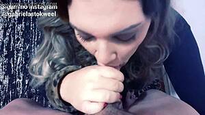 gabriela stokweel giving delicious blowjob with cum in mouth, bent over for group