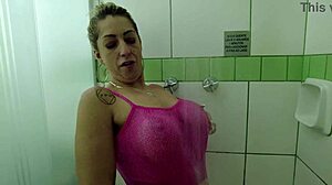 Blonde milf takes sexy shower before sucking and fucking in missionary POV