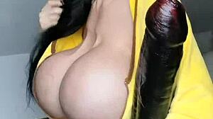 Penelope Black Diamond Uses New Mr. Hankeys Toys Lampwick Uncut 4XL Dildo In Detailed Presentation