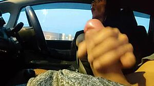 married woman driving jerks off for her friend suggestively