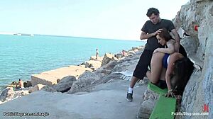 Spanish Babe in Bondage Outdoors for Public Exhibition