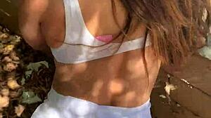 Brunette Amateur Babe Abbie Maley Engages In Public Flashing And Sex On Tennis Court