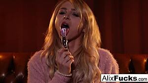 Alix Lynx satisfies her wet pussy with a glass toy