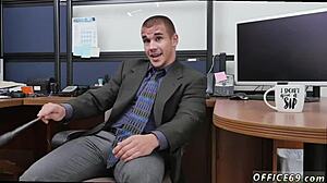 hardcore gay scene where the manager is a tough stud to please