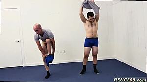 hardcore gay scene where the manager is a tough stud to please