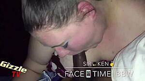 White bbw gives sloppy blowjob to interracial cock!