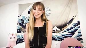 Haley Reed PLEASURES herself with BIG PURPLE DILDO. Tattooed blonde teen.