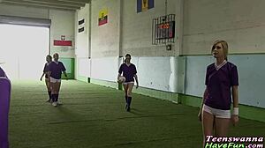 Teen amateur lesbians lick each other casually