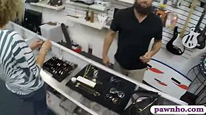 girlfriend at pawn shop with boyfriend watching