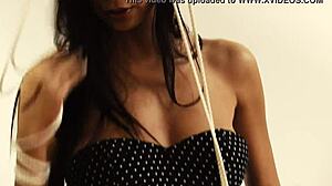 Shy brunette Czech babe Paula masturbates while bound in bondage