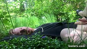 Lenore performs blowjob and doggystyle sex in public park setting.