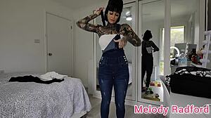 Melody Radford tries on sheer black lingerie and gym tights